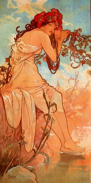  panel painting - Summer 1896panel Czech Art Nouveau distinct Alphonse Mucha